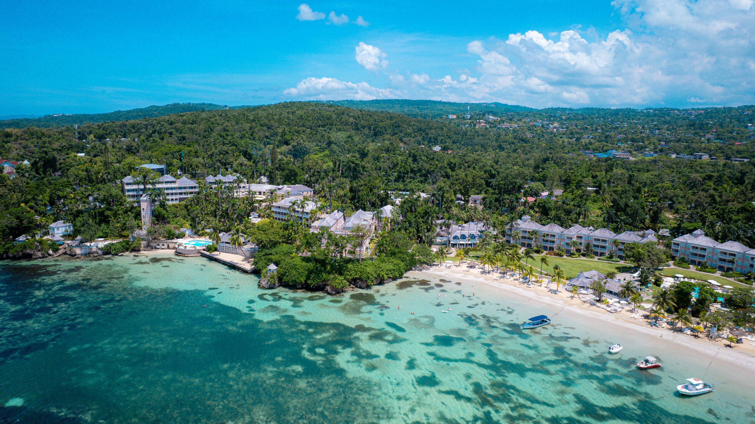 Aerial view of a luxury Jamaican beach resort - destination wedding photography location by Visual Embrace